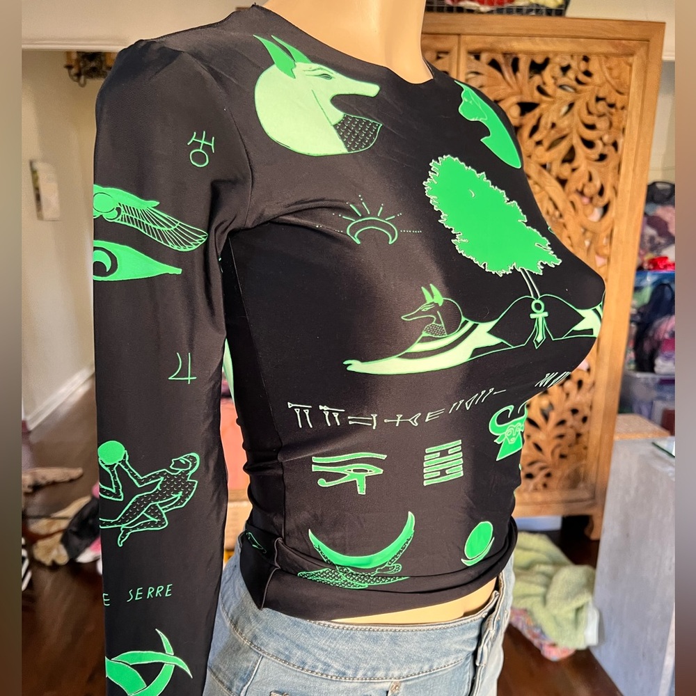 RARE!!Marine Serre black and green graphic long sleeve shirt size S